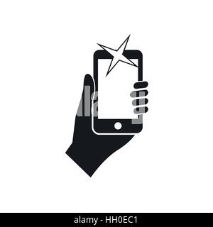 Hand photographed on mobile phone icon Stock Vector