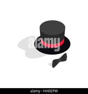 Black top hat and bow tie icon, isometric 3d style Stock Vector