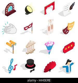 Theatre icons set , isometric 3d style Stock Vector