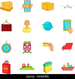 Logistics icons set, cartoon style Stock Vector