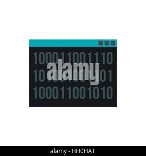 Binary code on screen icon, flat style Stock Vector
