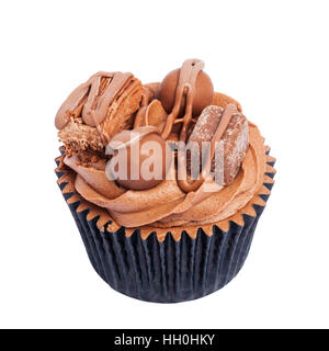 A home made chocolate cupcake on a white background Stock Photo