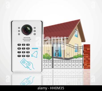 Home security system concept - motion detector, gas sensor, cctv camera, alarm siren Stock Vector