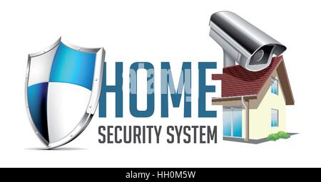 Home security system concept - motion detector, gas sensor, cctv camera, alarm siren Stock Vector