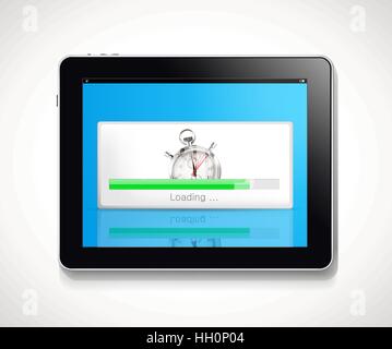 Tablet - search, loading and login windows Stock Vector