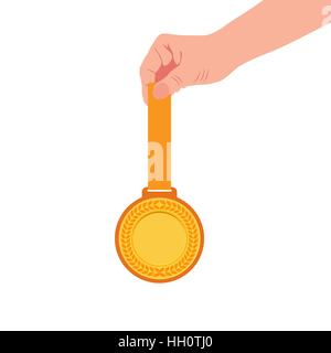 Gold medal champion in the hand. Vector, icon flat Stock Vector