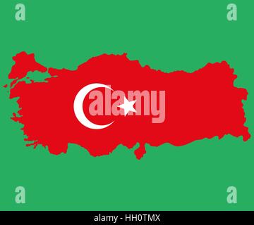 Map of Turkey Turkish flag painted with color symbols  the moo Stock Vector