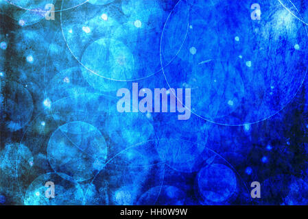 Abstract background bokeh concept with circles, dots and scratches in black and blue tones Stock Photo