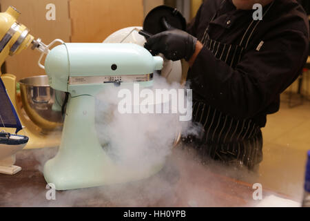 Home made icecream made with dry ice Stock Photo