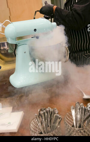 Home made icecream made with dry ice Stock Photo