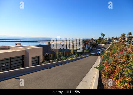 Fancy beach homes along Corona del Mar beach coastline in Southern California Stock Photo