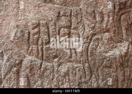 Rock formations, caves and ancient petroglyphs at Gobustan National Park, Azerbaijan. Stock Photo