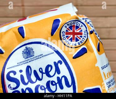 Proudly grown in Britain logo on a bag of silver spoon caster sugar. Stock Photo