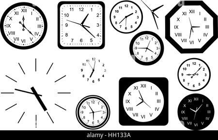 Different types clocks. Set vector icons of mechanical clocks in flat ...