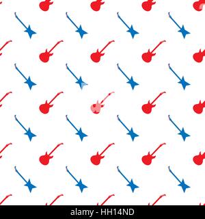 Red Blue Guitar Silhouettes Seamless Pattern Stock Vector