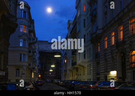 Wien, Vienna: anti-aircraft tower from the 2nd world war in Arenbergpark, full moon, end of alley Dapontegasse, 03., Wien, Austria Stock Photo