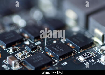 Integral circuit mounted on circuit board close-up Stock Photo