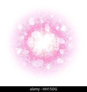 Abstract explosion with blue and white dust elements isolated on white. Burst of icy snow ball. Bright dust firework light effect with blue glow. Sparkles splash powder background. Vector illustration Stock Vector