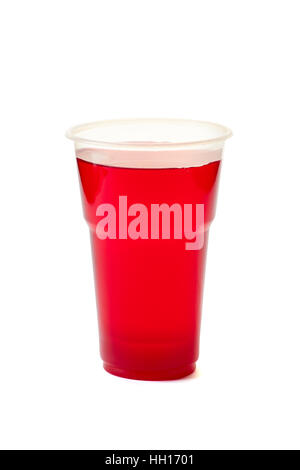 Red drink in plastic cup on white Stock Photo