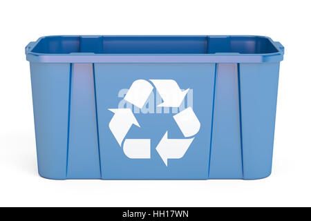 Blue recycling bin, 3D rendering isolated on white background Stock Photo