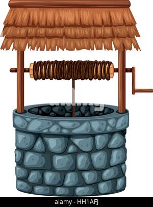 Stone well on white background illustration Stock Vector