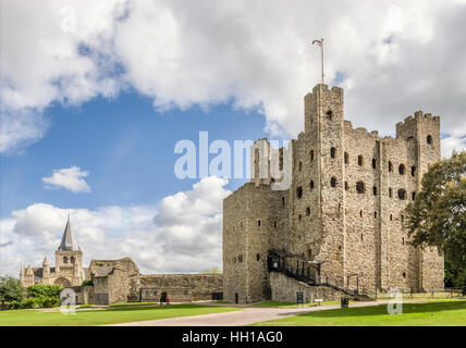 Rochester Castle on the east bank of River Medway, Rochester, Kent Stock Photo