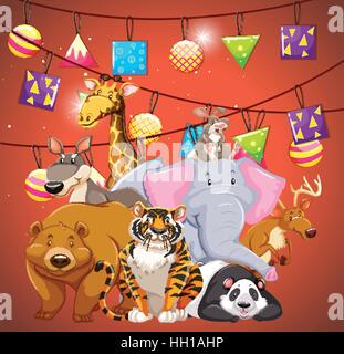 Wild animals with ornaments in background illustration Stock Vector