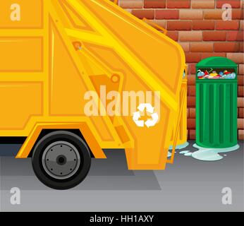 Garbage truck picking up trash illustration Stock Vector