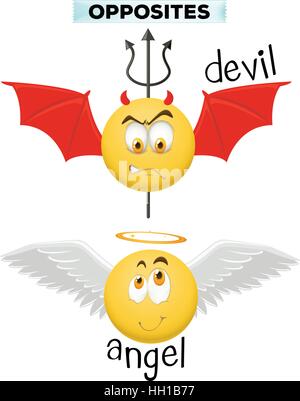 Opposite words with devil and angel illustration Stock Vector