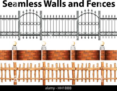 Seamless walls and fences illustration Stock Vector