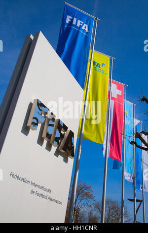 ZURICH - APRIL 10: Headquarter of FIFA international football (soccer) association on April 10, 2016 in Zurich, Switzerland. FIFA is heavily critizied Stock Photo