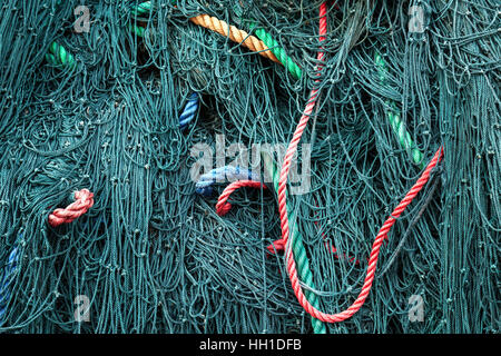 Green fishing net, harbour, Beruwela, Western Province, Sri Lanka Stock Photo
