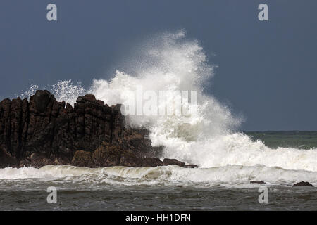 Surf on rocks, spray, Beruwela, Western Province, Sri Lanka Stock Photo