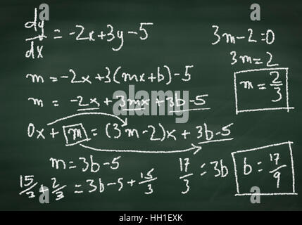 Differential equations on a chalkboard Stock Photo