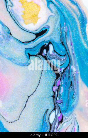 Liquid White Layout Ink Colorful inks with glitter swirled in white liquid creates abstract ...