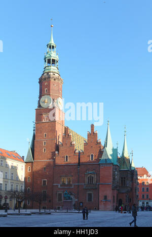 XIII century Gothic Town Hall in Wroclaw, Poland - view from west Stock Photo