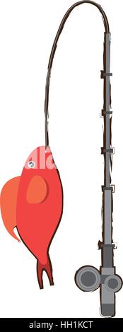red fish half aquatic environment fishing rod Stock Vector