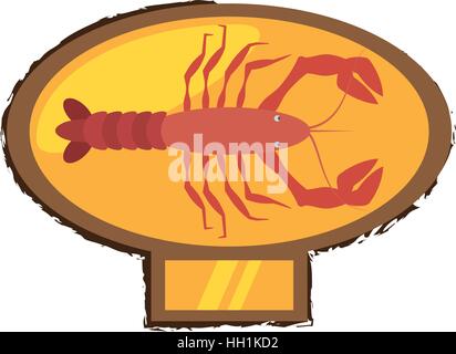 lobster sealife exotic food golden emblem Stock Vector