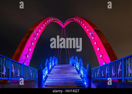 Night view of the beautiful Rainbow Bridge at Yuanli, Taiwan Stock Photo