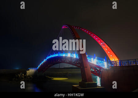 Night view of the beautiful Rainbow Bridge at Yuanli, Taiwan Stock Photo