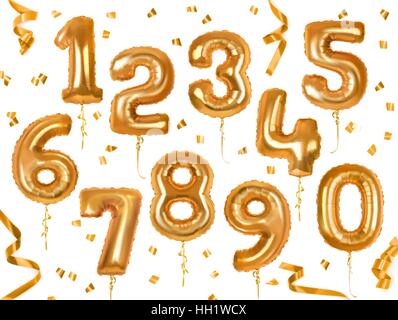 Golden toy balloons. Holiday and party. 3d vector icon set Stock Vector