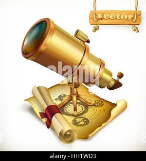 Horoscope and telescope. Astrology 3d vector icon Stock Vector