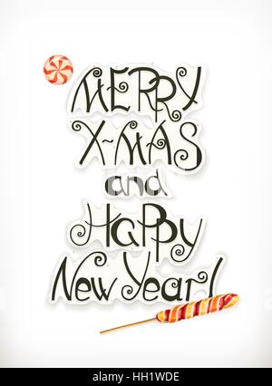 Merry Xmas and Happy New Year. Christmas lettering Stock Vector