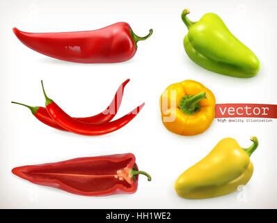 Pepper. Vegetable 3d vector icon set Stock Vector
