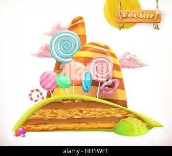 Sweet land. Cake, cupcake, candy. 3d vector icon Stock Vector