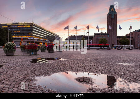 Helsinki Central railway station is a widely recognized landmark in Kluuvi, part of central Helsinki, Finland. Stock Photo