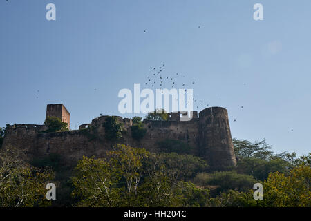 Walls of Moti Dungari fort, which is the temple of Lord Shiva, in the city of Jaipur, Rajasthan, India Stock Photo