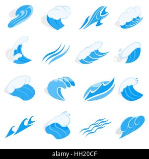 Water wave set, isometric 3d style Stock Vector