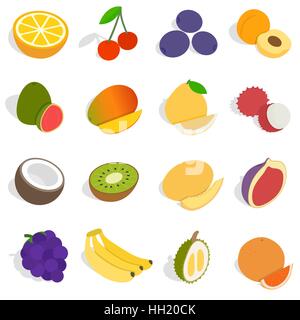 Fruit icons set, isometric 3d style Stock Vector