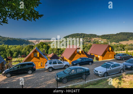 Cabins near Solina Lake Dam, Bieszczady Mountains, Malopolska, Poland Stock Photo